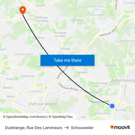 Dudelange, Rue Des Lamineurs to Schouweiler map
