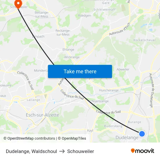 Dudelange, Waldschoul to Schouweiler map