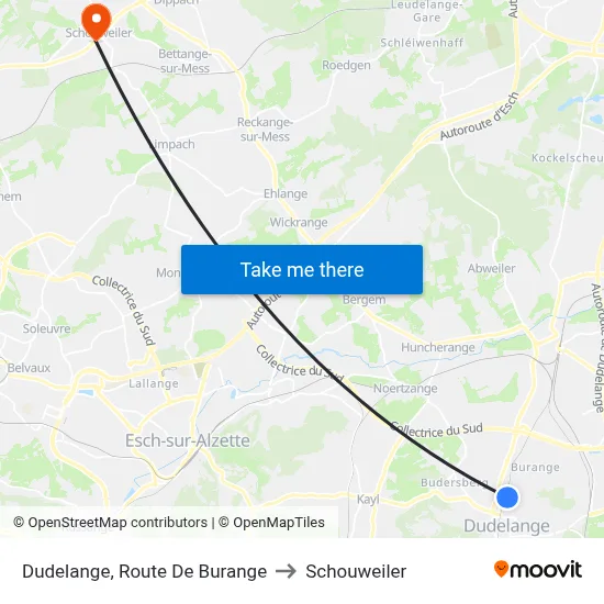 Dudelange, Route De Burange to Schouweiler map