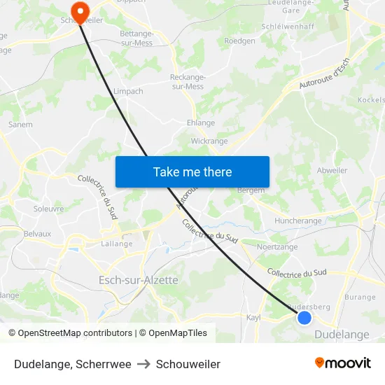 Dudelange, Scherrwee to Schouweiler map