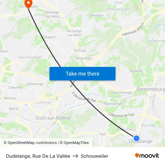 Dudelange, Rue De La Vallée to Schouweiler map