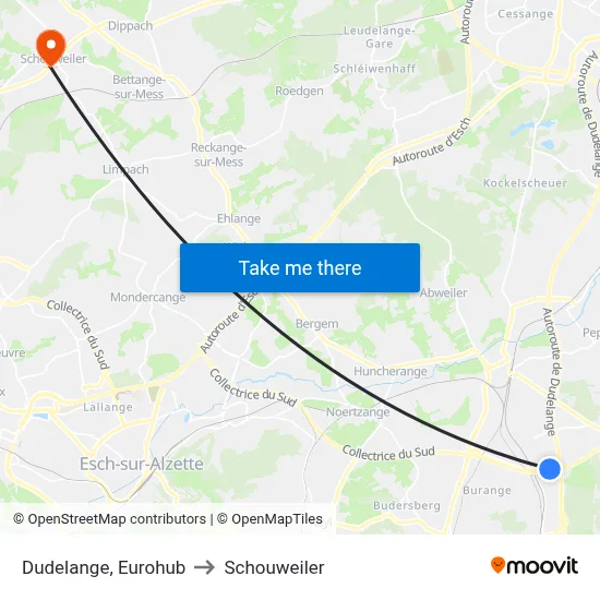 Dudelange, Eurohub to Schouweiler map