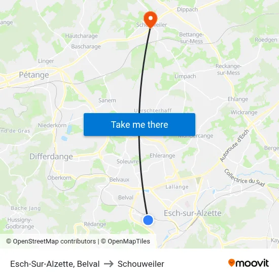 Esch-Sur-Alzette, Belval to Schouweiler map