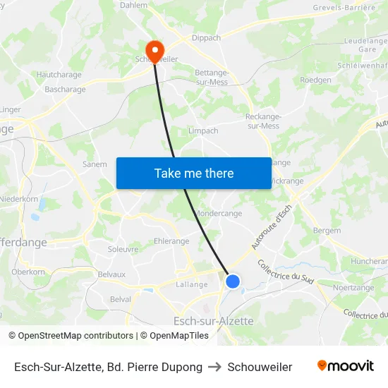 Esch-Sur-Alzette, Bd. Pierre Dupong to Schouweiler map
