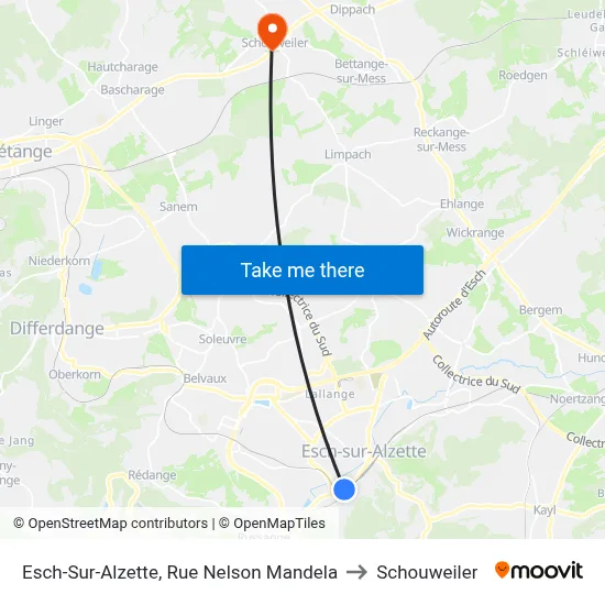 Esch-Sur-Alzette, Rue Nelson Mandela to Schouweiler map