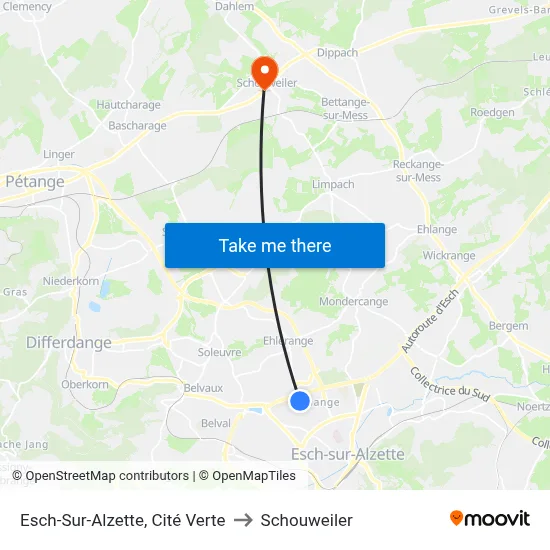Esch-Sur-Alzette, Cité Verte to Schouweiler map