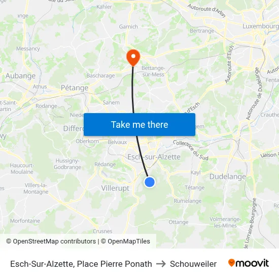 Esch-Sur-Alzette, Place Pierre Ponath to Schouweiler map