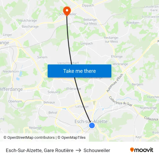 Esch-Sur-Alzette, Gare Routière to Schouweiler map