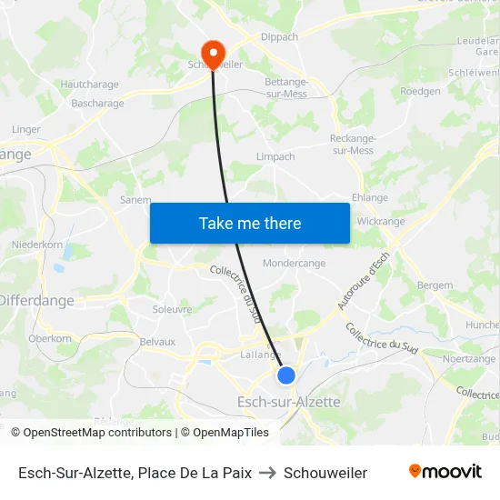 Esch-Sur-Alzette, Place De La Paix to Schouweiler map