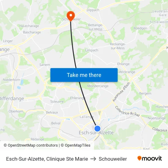 Esch-Sur-Alzette, Clinique Ste Marie to Schouweiler map