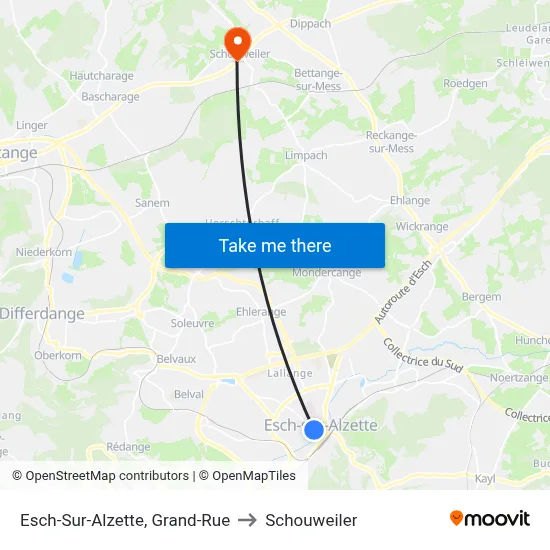 Esch-Sur-Alzette, Grand-Rue to Schouweiler map
