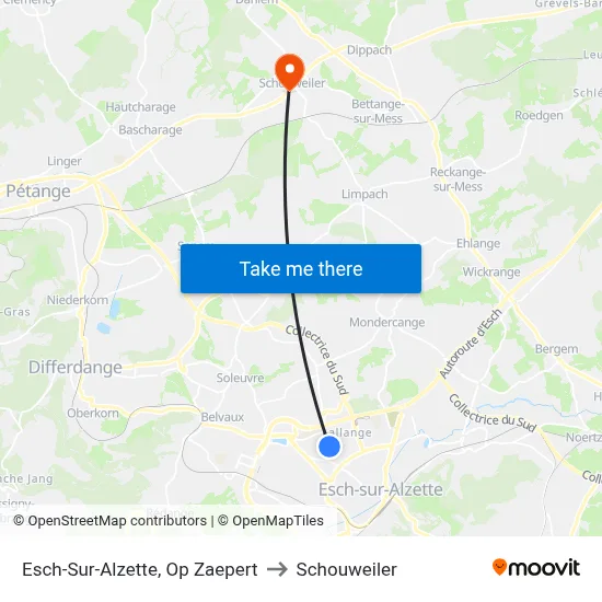 Esch-Sur-Alzette, Op Zaepert to Schouweiler map