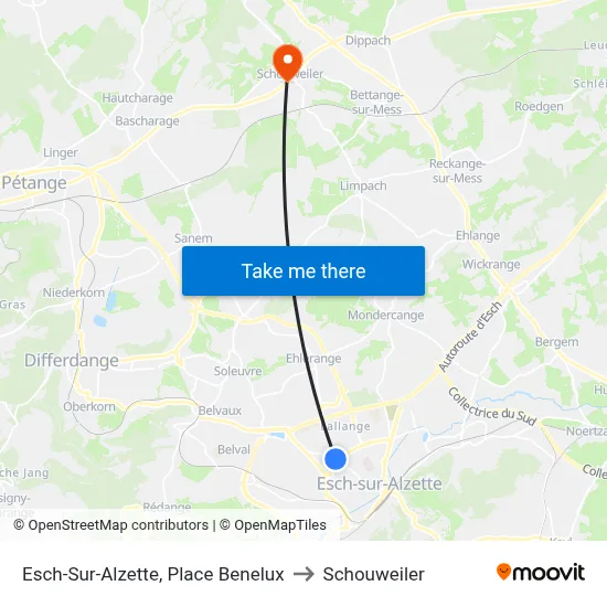 Esch-Sur-Alzette, Place Benelux to Schouweiler map