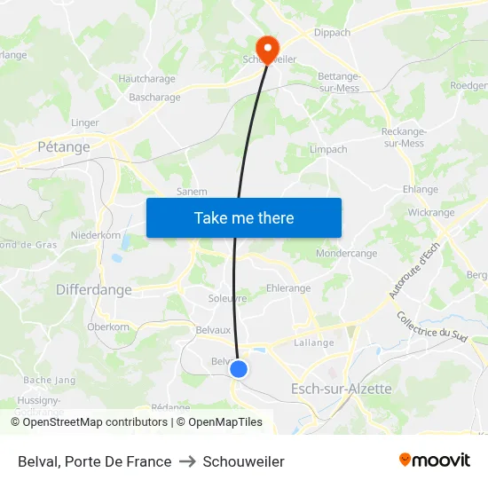 Belval, Porte De France to Schouweiler map