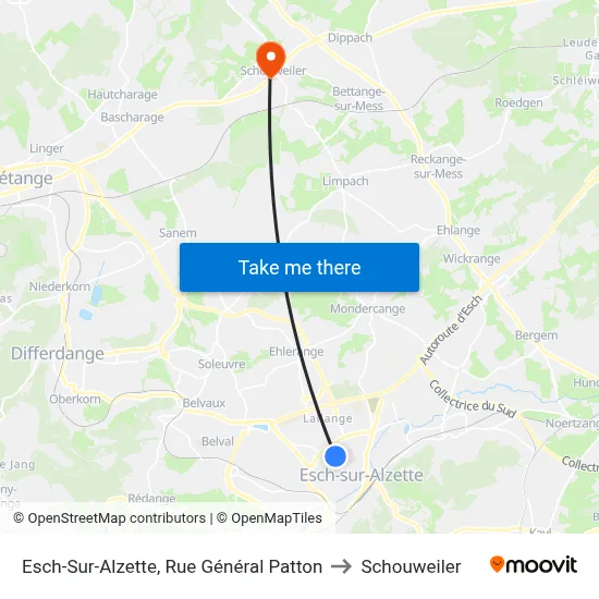 Esch-Sur-Alzette, Rue Général Patton to Schouweiler map