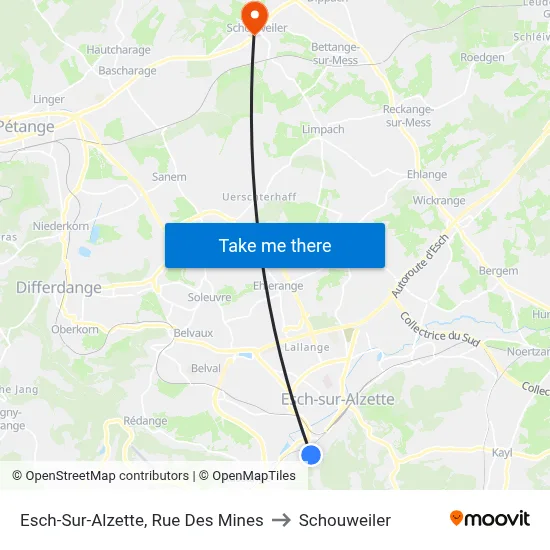 Esch-Sur-Alzette, Rue Des Mines to Schouweiler map