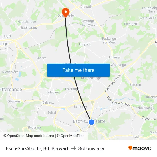 Esch-Sur-Alzette, Bd. Berwart to Schouweiler map
