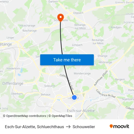 Esch-Sur-Alzette, Schluechthaus to Schouweiler map