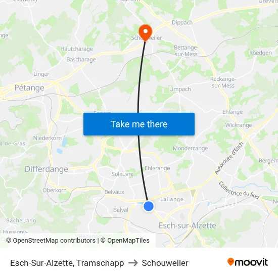 Esch-Sur-Alzette, Tramschapp to Schouweiler map