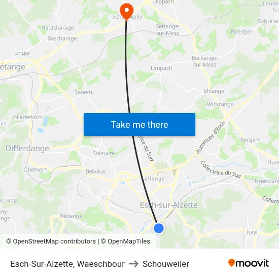 Esch-Sur-Alzette, Waeschbour to Schouweiler map