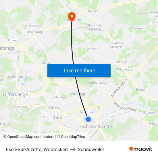 Esch-Sur-Alzette, Wobrécken to Schouweiler map