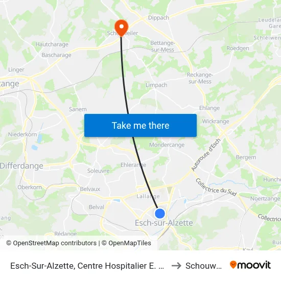 Esch-Sur-Alzette, Centre Hospitalier E. Mayrisch to Schouweiler map