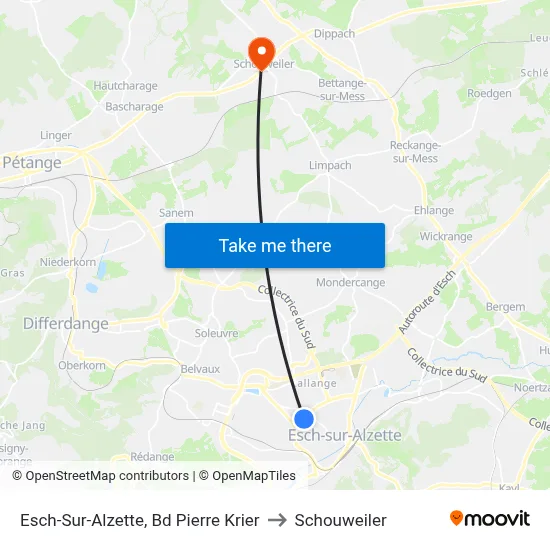 Esch-Sur-Alzette, Bd Pierre Krier to Schouweiler map
