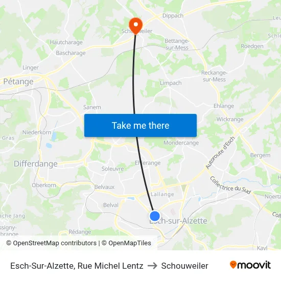 Esch-Sur-Alzette, Rue Michel Lentz to Schouweiler map