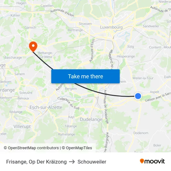 Frisange, Op Der Kräizong to Schouweiler map