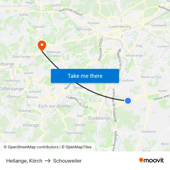 Hellange, Kiirch to Schouweiler map
