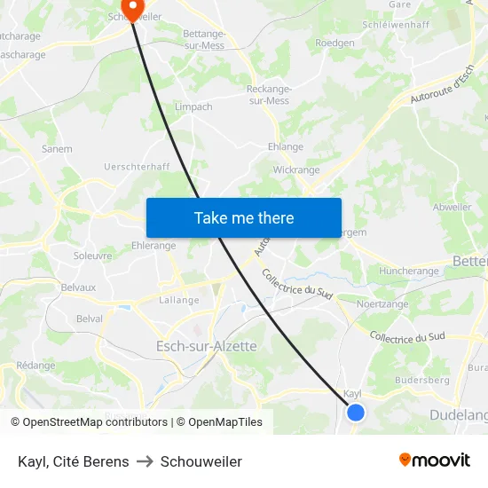 Kayl, Cité Berens to Schouweiler map