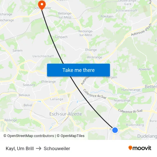 Kayl, Um Brill to Schouweiler map