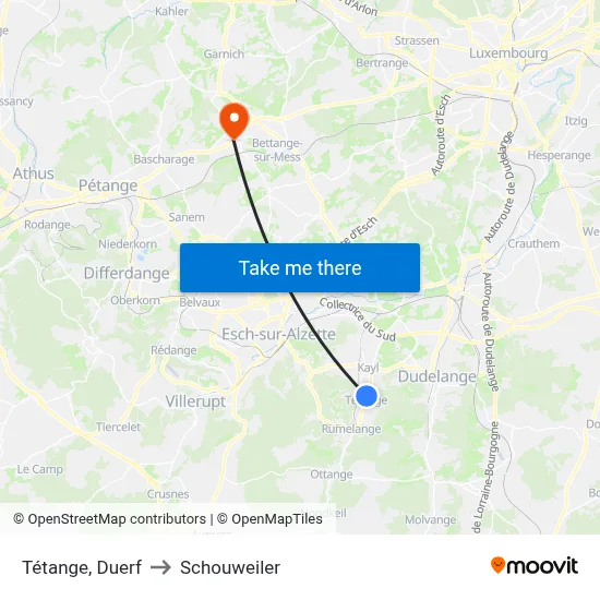 Tétange, Duerf to Schouweiler map