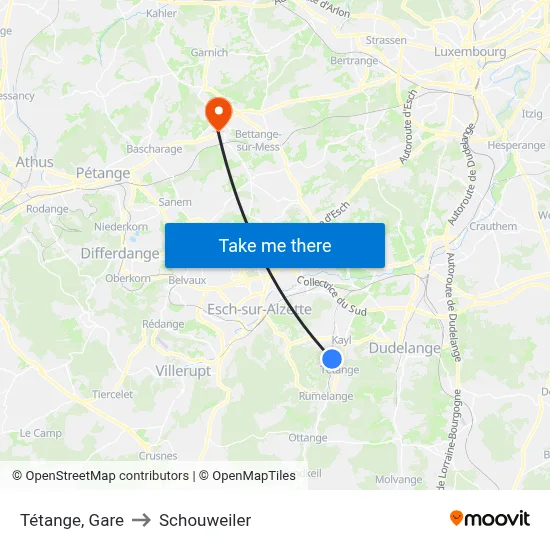 Tétange, Gare to Schouweiler map