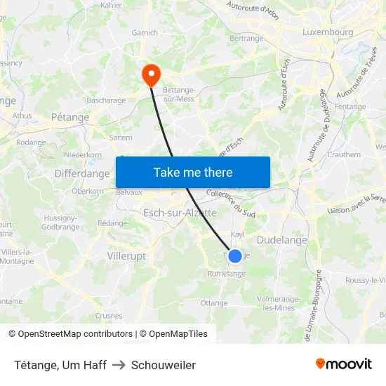Tétange, Um Haff to Schouweiler map