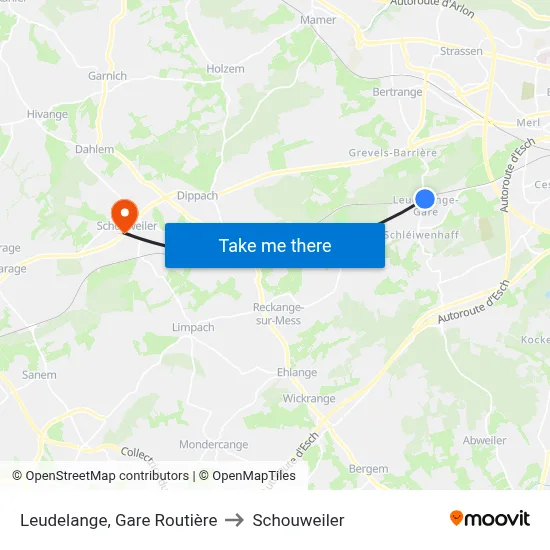 Leudelange, Gare Routière to Schouweiler map