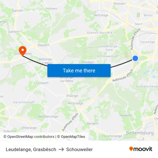 Leudelange, Grasbësch to Schouweiler map
