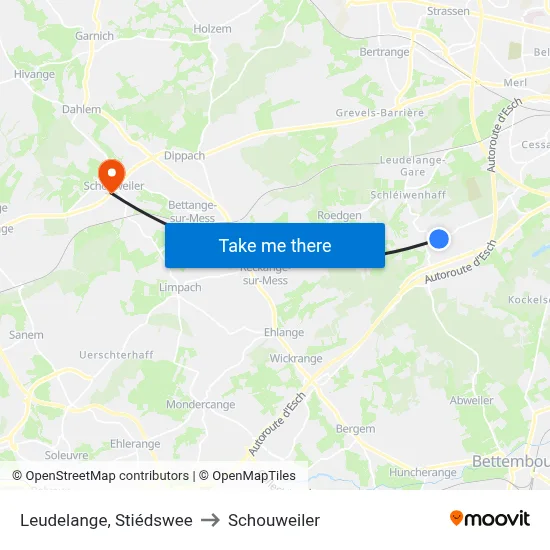Leudelange, Stiédswee to Schouweiler map