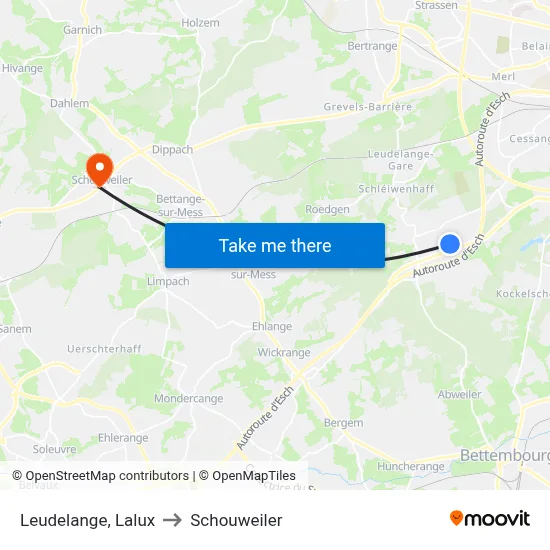 Leudelange, Lalux to Schouweiler map