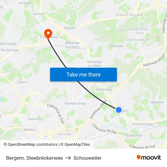 Bergem, Steebréckerwee to Schouweiler map