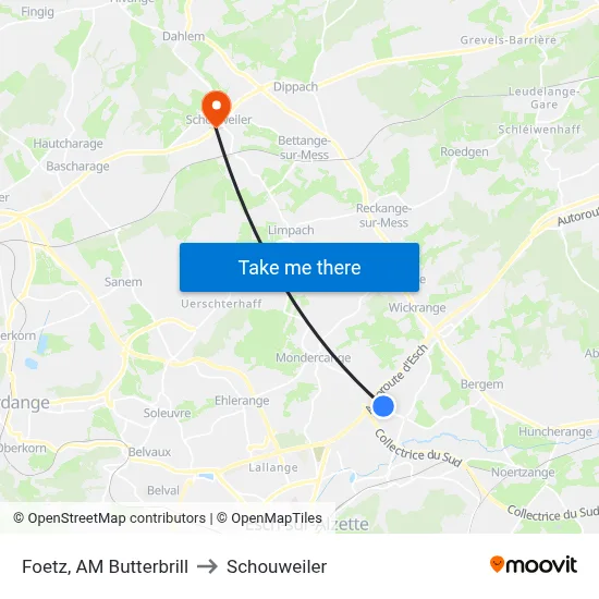 Foetz, AM Butterbrill to Schouweiler map