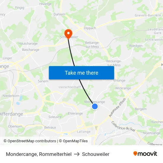 Mondercange, Rommelterhiel to Schouweiler map