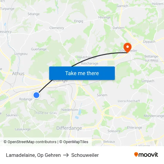 Lamadelaine, Op Gehren to Schouweiler map