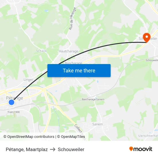 Pétange, Maartplaz to Schouweiler map