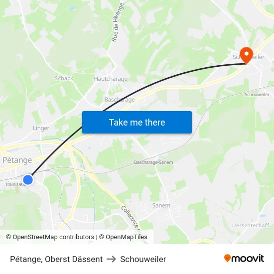 Pétange, Oberst Dässent to Schouweiler map