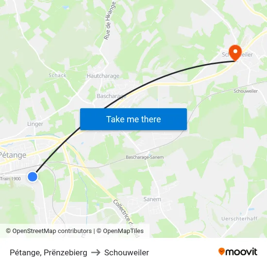 Pétange, Prënzebierg to Schouweiler map