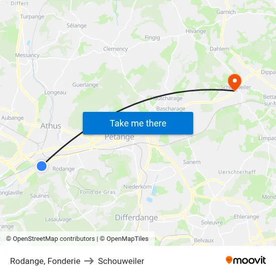 Rodange, Fonderie to Schouweiler map