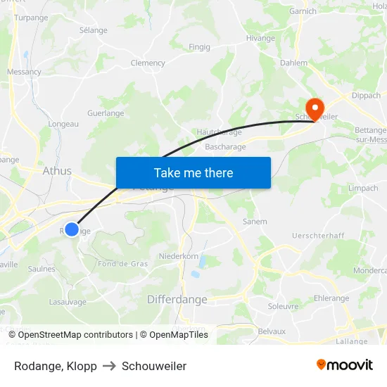 Rodange, Klopp to Schouweiler map
