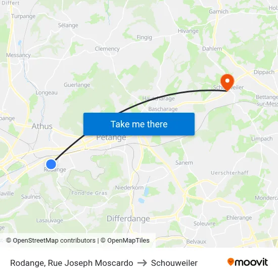 Rodange, Rue Joseph Moscardo to Schouweiler map