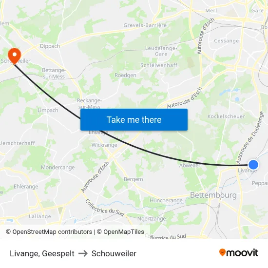 Livange, Geespelt to Schouweiler map